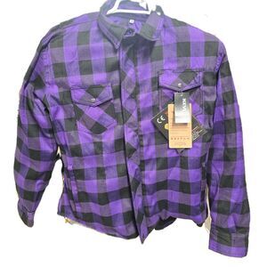 Women purple plaid motorcycle Aramid armored flannel shirt jacket size large NWT